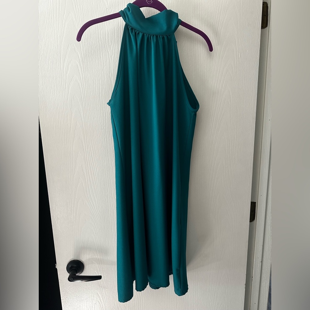 Pink Lilly, high neck teal blue dress,